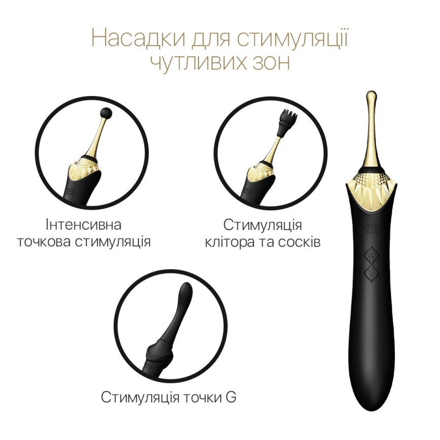 Вагинально-клиторальный вибратор Zalo — Bess Obsidian Black, мультифункциональный с насадками фото 12