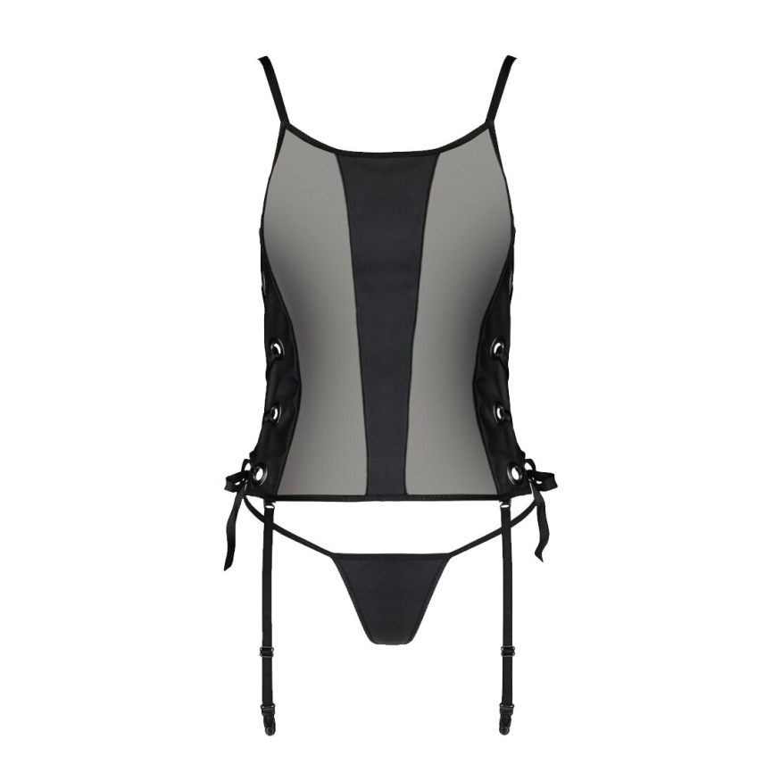 Сітчастий корсет з екошкіри Passion MALWIA CORSET 4XL/5XL black, з люверсами та знімними пажами фото 7