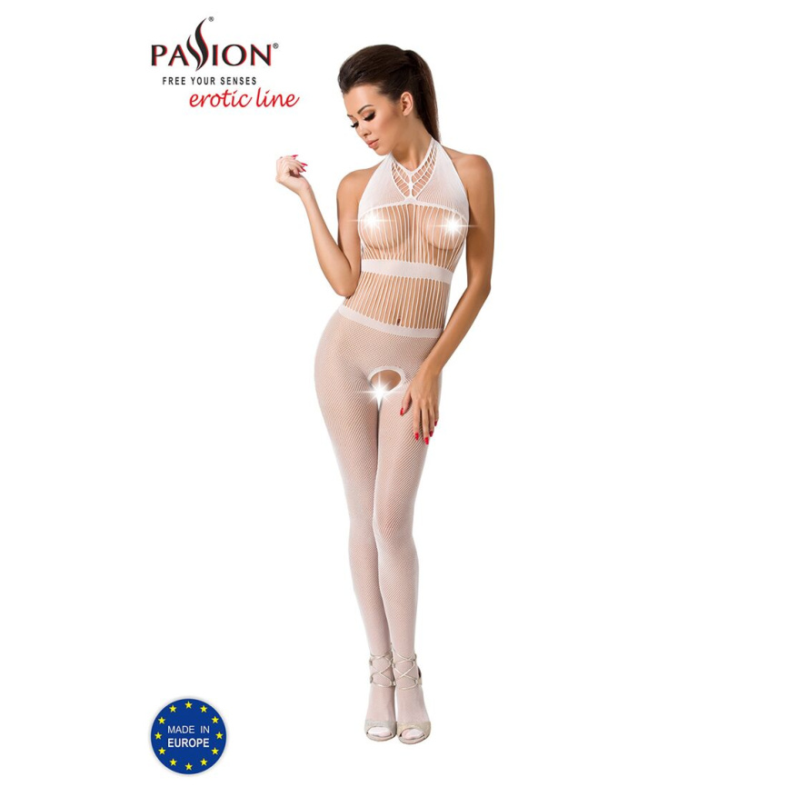Бодістокінг Passion BS048 white, комбінезон, імітація колгот та відкритого топа фото 2