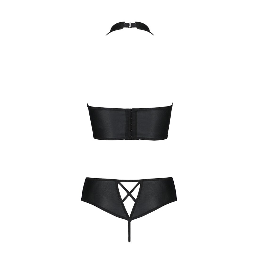 Комплект з еко-шкіри Passion NANCY BIKINI XXL/XXXL, black, бра та трусики з імітацією шнурівки фото 6