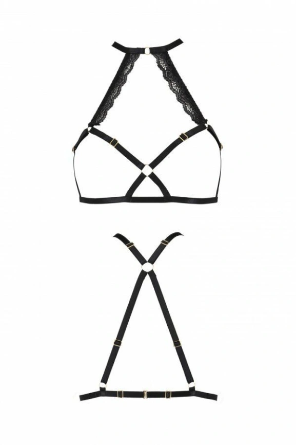 Портупея из стреп с кружевом Passion Exclusive LORRY BRA XXL/XXXL, black, стринги в комплекте фото 1