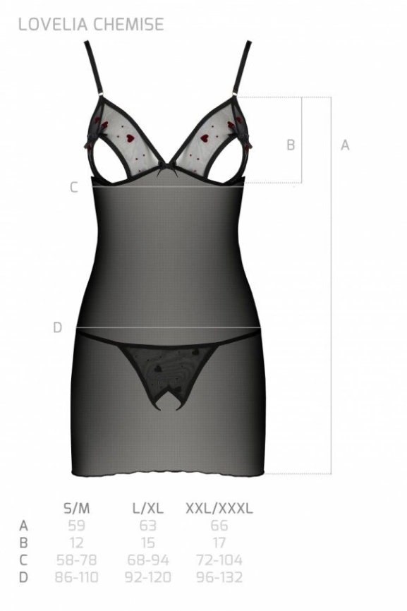 Сорочка с вырезами на груди, стринги Passion LOVELIA CHEMISE S/M, black фото 7