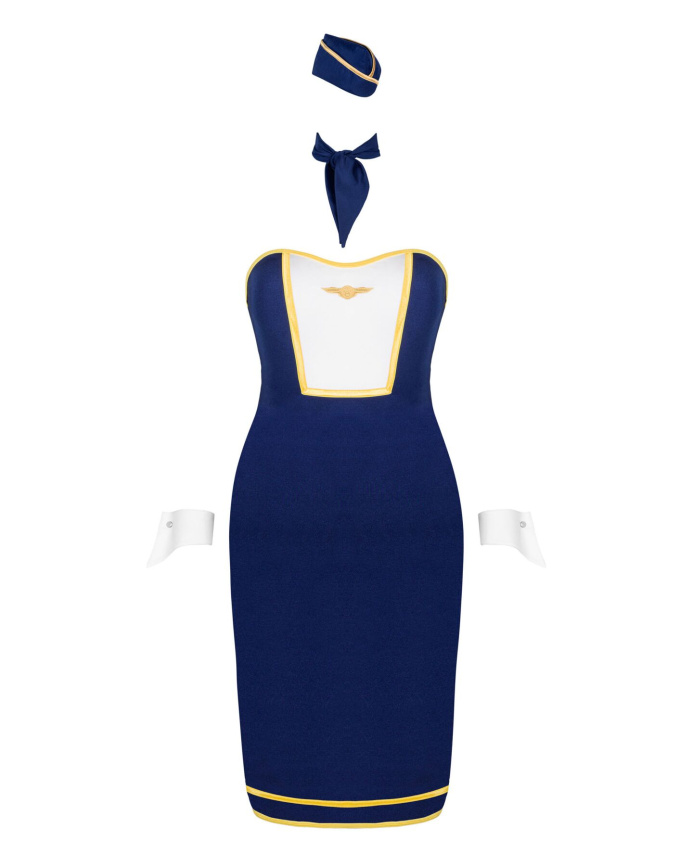 Еротичний костюм стюардеси Obsessive Stewardess uniform XS/S, blue, сукня, пілотка, шарф, манжети фото 3