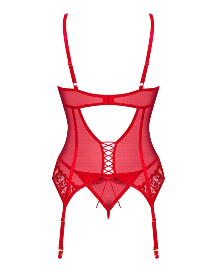 Комплект корсет и стринги Obsessive Ingridia corset & thong M/L, красный фото 4