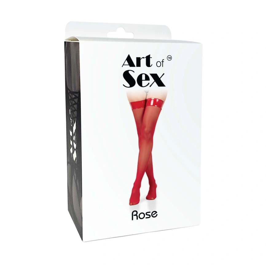 Чулки в мелкую сетку с лакированной коронкой Art of Sex - Rose, цвет красный, L фото 3