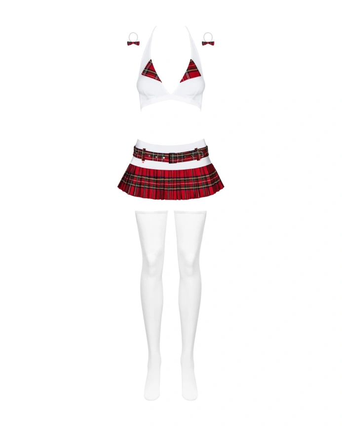 Эротический костюм школьницы с мини-юбкой Obsessive Schooly 5pcs costume S/M, бело-красный фото 5