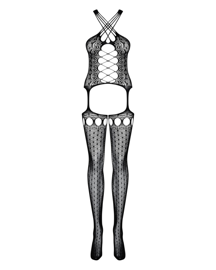 Бодістокінг Obsessive Bodystocking G313 S/M/L, шнурівка, геометричний декор фото 5