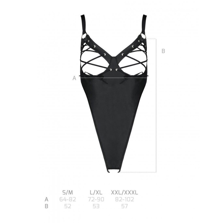 Боді з екошкіри Passion CELIN BODY L/XL, black, з доступом, відкритий фото 7