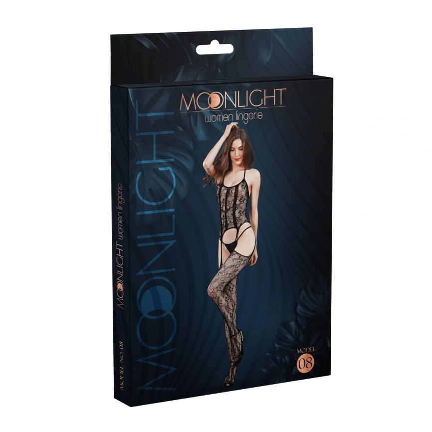 Бодистокинг с доступом Moonlight Model 08 XS-L Black, имитация корсета и чулок на подвязках фото 3