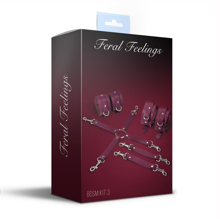 Набір для БДСМ Feral Feelings BDSM Kit 3 Burgundy, наручники, поножі, хрестовина фото 2