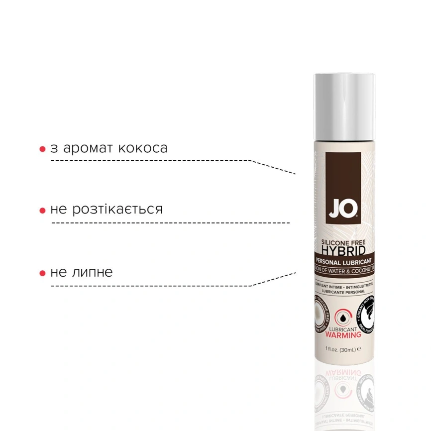 Разогревающая смазка-крем с кокосовым маслом JO Coconut Hybrid WARMING (30 мл) белая фото 3