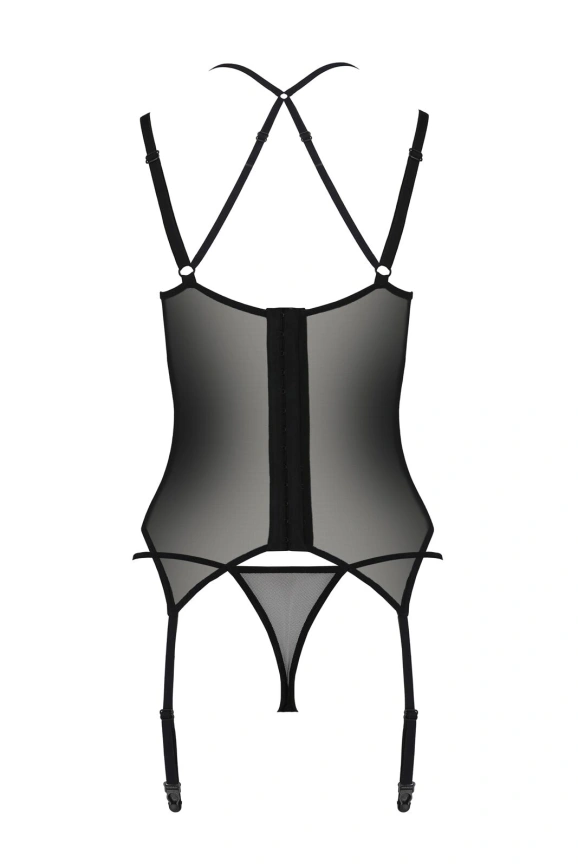 Корсет Passion DROSERA CORSET black, XXL/XXXL, с креплениями для чулок, трусики в комплекте фото 4