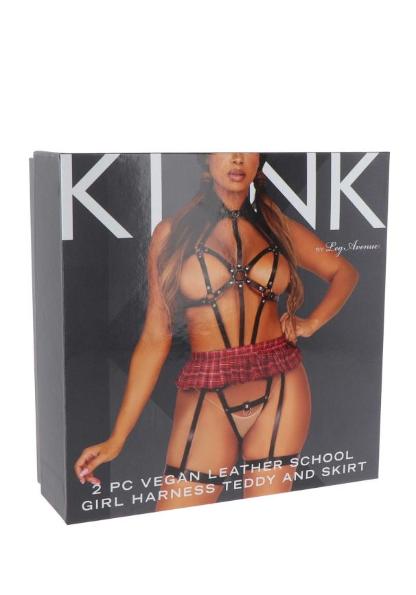 BDSM-костюм учениці Leg Avenue Harness teddy & skirt S Black, портупея, мініспідниця, екошкіра фото 5