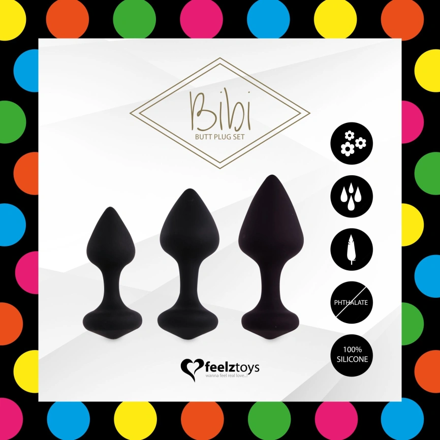 Набор силиконовых анальных пробок FeelzToys - Bibi Butt Plug Set 3 pcs Black фото 3