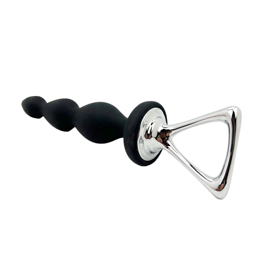 Анальний ланцюжок Adrien Lastic Arrow II, чорний, силіконовий, гнучкий, з металевою ручкою, діаметр 3,2 см фото 3