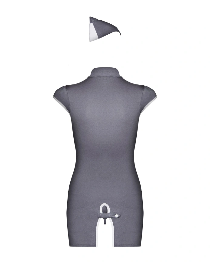 Эротический костюм стюардессы Obsessive Stewardess 3 pcs grey S/M, серый, платье, стринги, пилотка фото 6