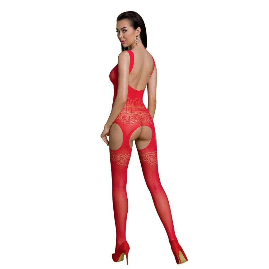Бодистокинг Passion ECO BS005 red, плотный, открытый доступ, имитация подвязок фото 9