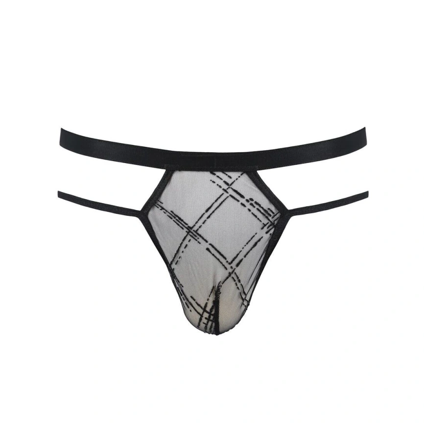 Мужские прозрачные стринги Passion 029 THONG COLLIN L/XL Black, сетка фото 11