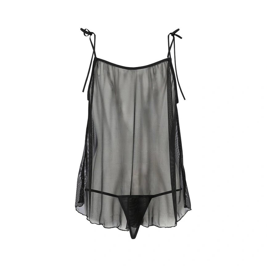 Сорочка прозрачная беби долл Passion MELANIA CHEMISE S/M, black, трусики, на тонких бретелях фото 7