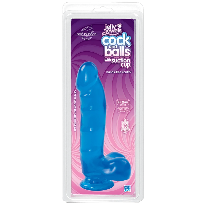 Фаллоимитатор Doc Johnson Jelly Jewels Cock & Balls Blue, диаметр 3,6см, антибактериальный ПВХ фото 2
