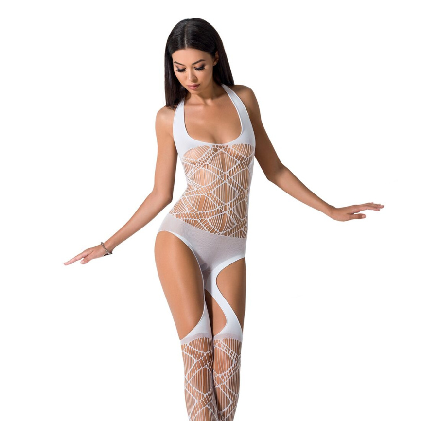 Бодістокінг Passion BS060 white, комбінезон, імітація трусиків і гольфів фото 1