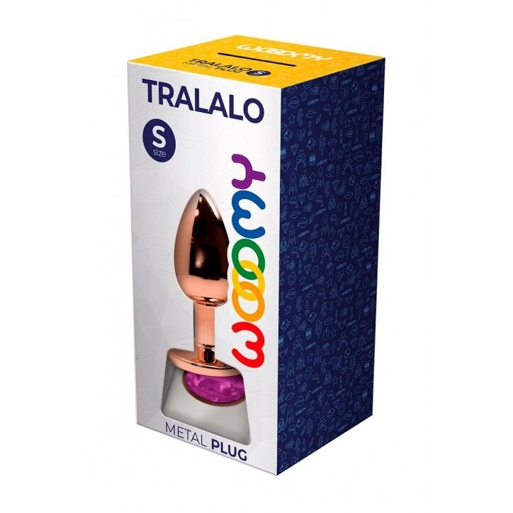 Металлическая анальная пробка Wooomy Tralalo Rose Gold Metal Plug Magenta S диаметр 2,8см, длина 7см фото 2