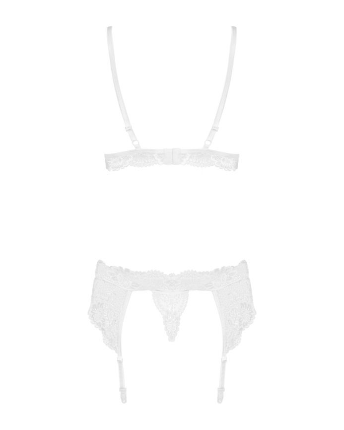 Мереживний комплект білизни Obsessive 810-SEG-2 S/M White, бюстгальтер, стрінги, пояс для панчіх фото 6
