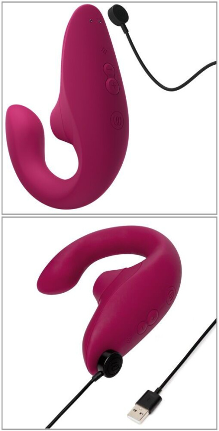 Вагінально-кліторальний стимулятор Womanizer Blend Vibrant Pink, вібрація + вакуум, 2 мотори фото 5