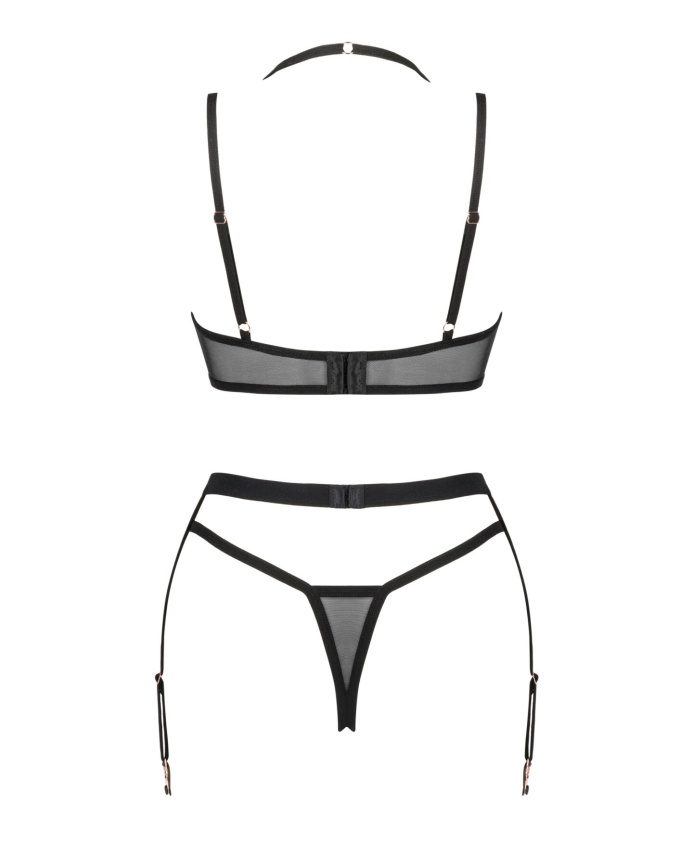 Комплект білизни Obsessive Selinne 3-pcs set XS/S Black, бюстгальтер, стрінги пояс для панчіх фото 4