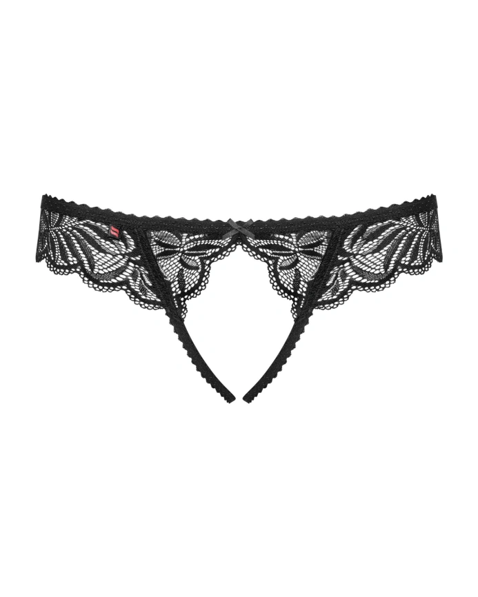 Кружевные танга с доступом Obsessive Contica crothchles thong L/XL, черные фото 5