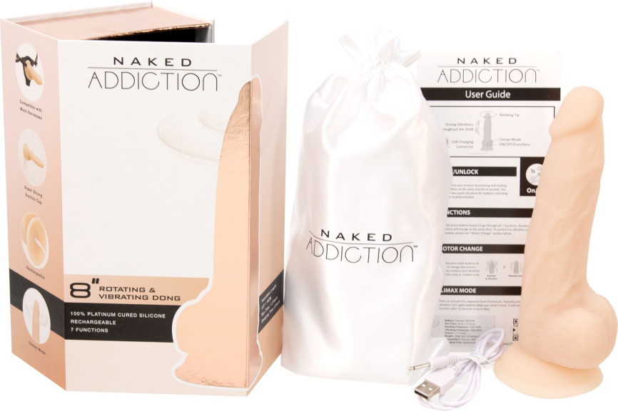 Фалоімітатор з вібрацією та ротацією Naked ADDICTION James 8″ Rotating & Vibrating Dong, пульт ДК фото 7