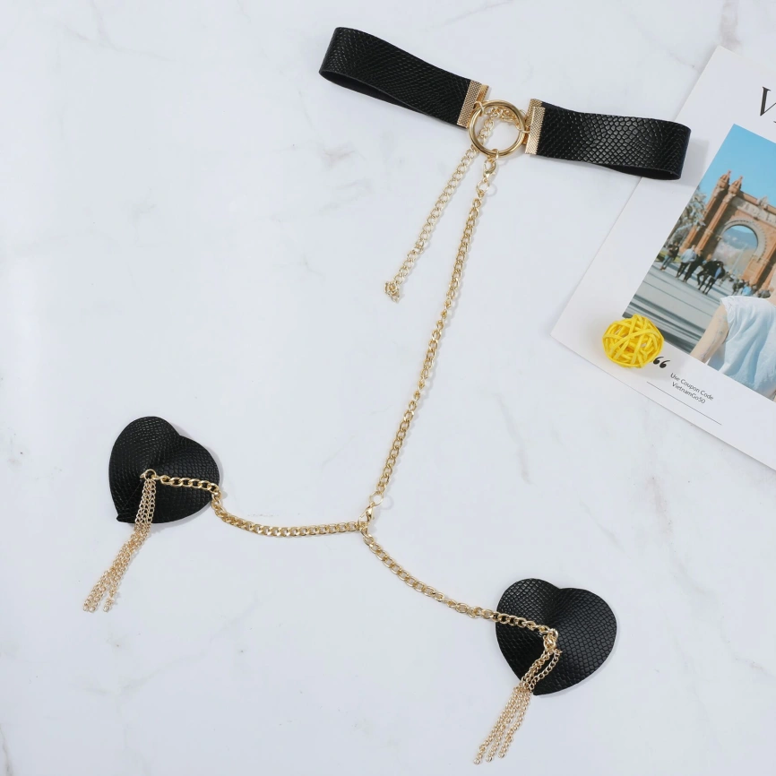 Пестис-сердечки с кисточками и чокером JSY Nipple Sticker RT236114 Black фото 1