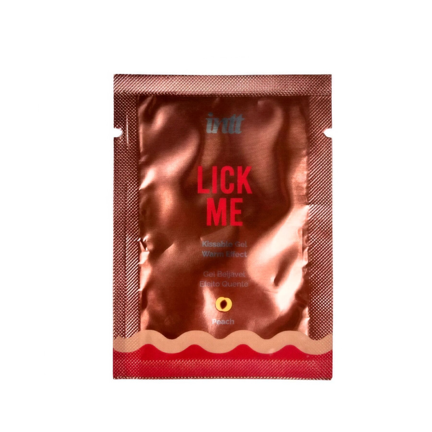 Пробник гелю для оральних пестощів з зігрівальним ефектом INTT Lick Me Kissable Gel Peach 2 мл фото 1