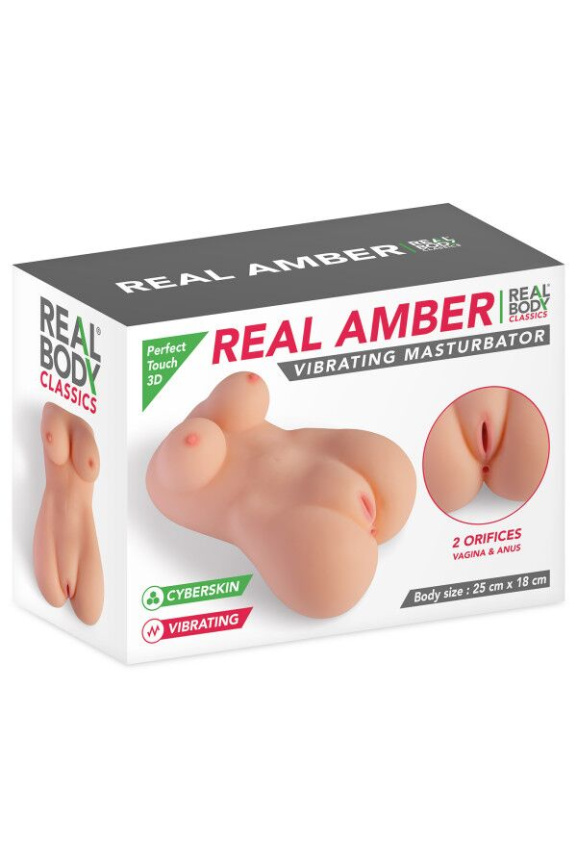 Мастурбатор-мініторс з вібрацією Real Body Real Amber, вагіна та анус, 25х18 см фото 4