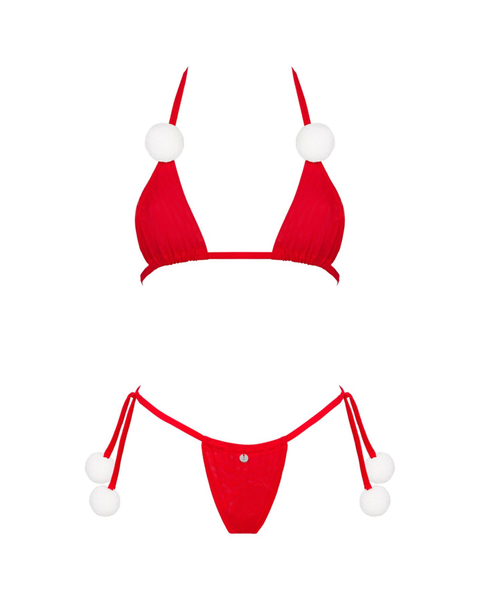 Новорічний комплект білизни з помпонами Obsessive Bobble Girl, червоний фото 3
