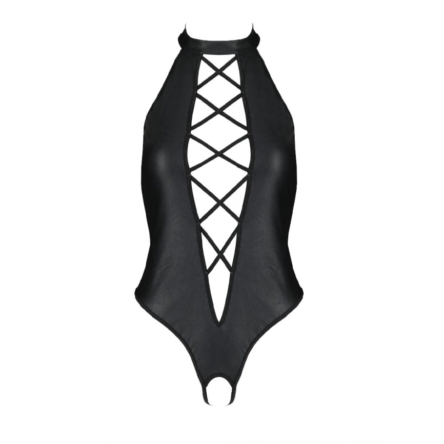 Боді з екошкіри Passion NANCY BODY 4XL/5XL black, з імітацією шнурівки та відкритим доступом фото 7