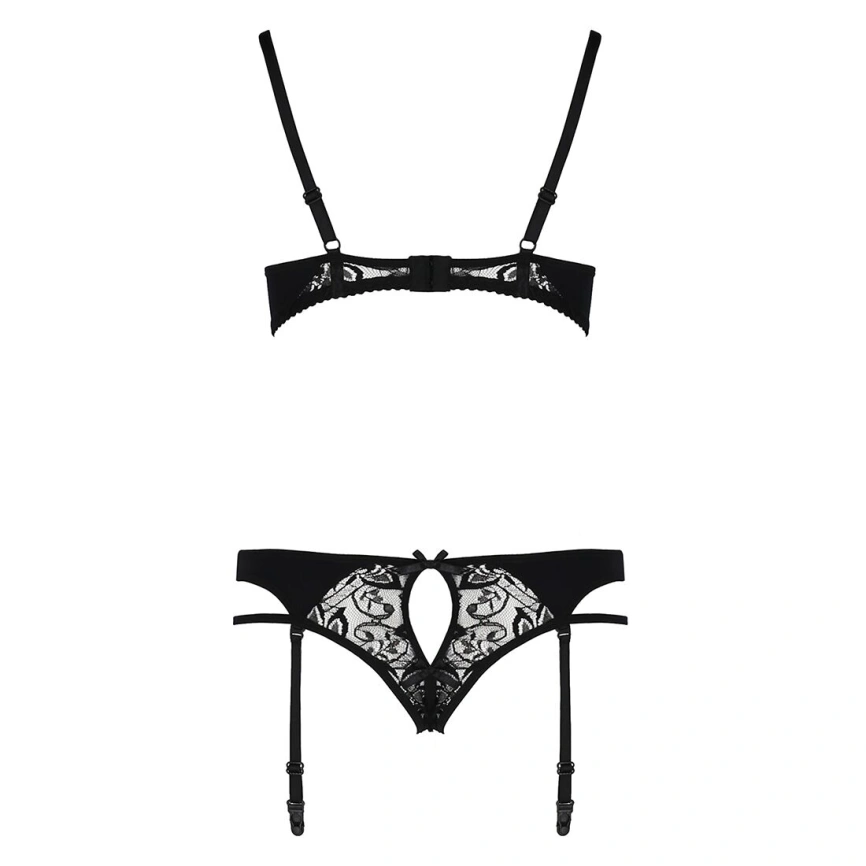 Комплект белья Passion PAULINE SET L/XL, black, стрэпы, лиф, стринги и пояс для чулок фото 16