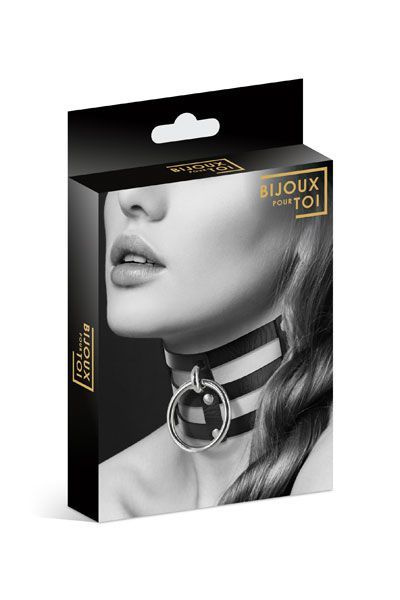 Чокер потрійний з кільцем для повідця Bijoux Pour Toi - FETISH, екошкіра фото 3