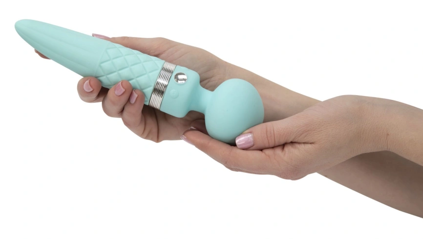 Вибромассажер 2в1 PILLOW TALK - Sultry Teal, классический массажер и вибратор с ротацией, подогрев фото 5