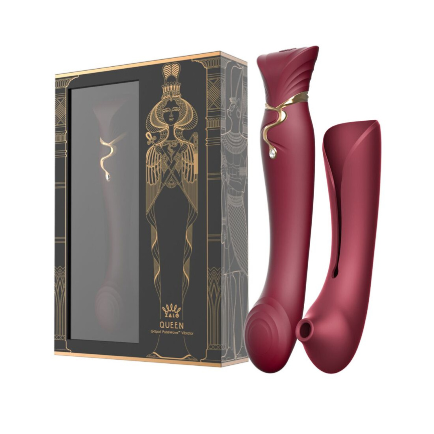 Смартвібратор 3в1 Zalo — Queen Set Wine Red, пульсівна перлина та вакуум, кристал Swarovski фото 10