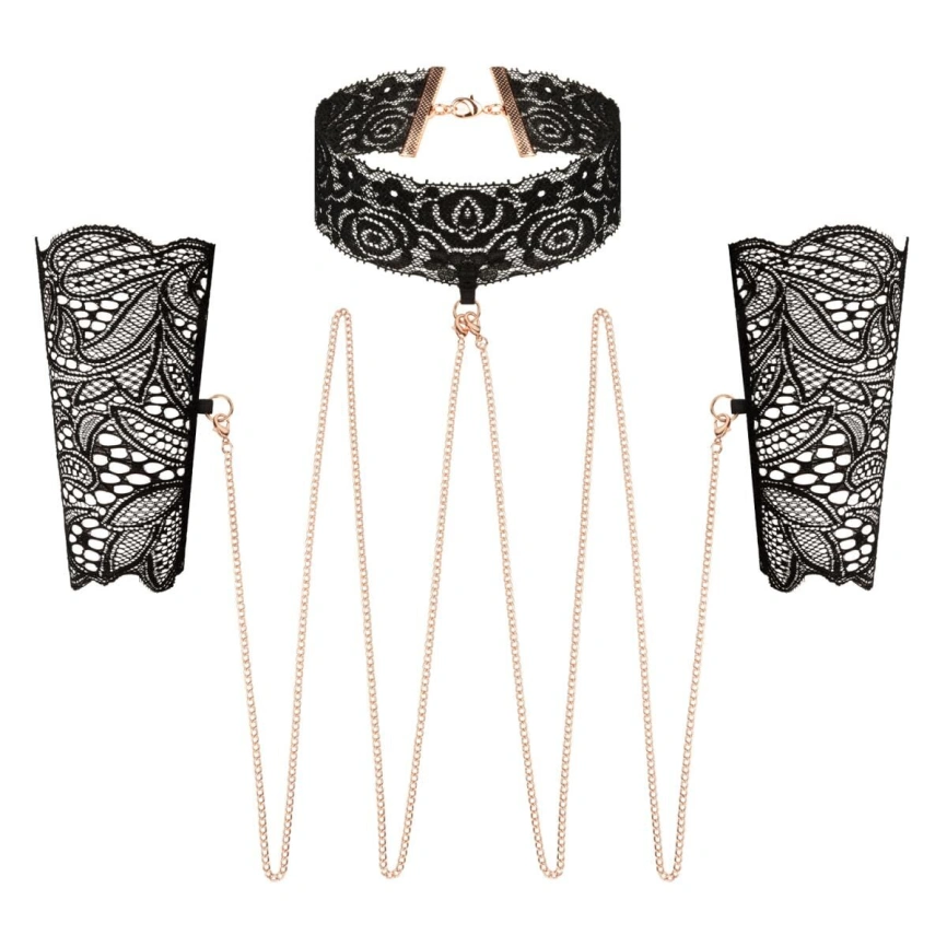 Кружевные наручники и воротник Rosy Gold - Lace Cuffs and Collar - Black фото 1
