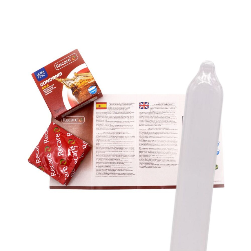 Презервативи Recare Cola Dotted&Ribbed Condoms 3 шт, з пухирцями та ребрами, аромат: Кола фото 4