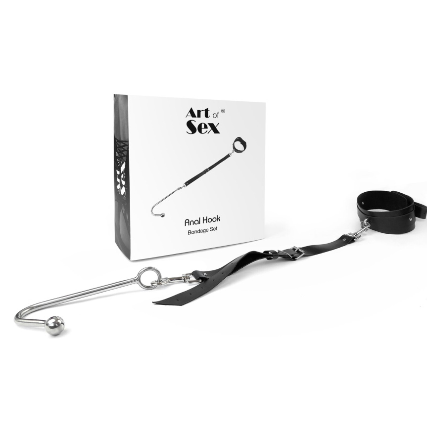 Анальний гак 1 із нашийником з натуральної шкіри Art of Sex - Anal hook, Чорний фото 3