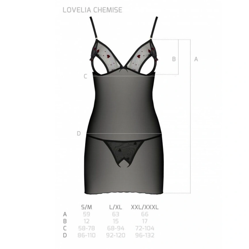 Сорочка с вырезами на груди, стринги Passion LOVELIA CHEMISE S/M, black фото 14