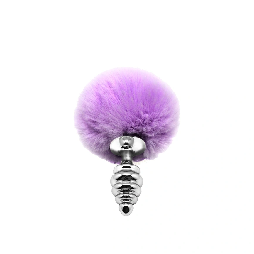 Металлическая анальная пробка Кроличий хвостик Alive Fluffy Twist Plug S Purple, диаметр 2,9 см фото 1