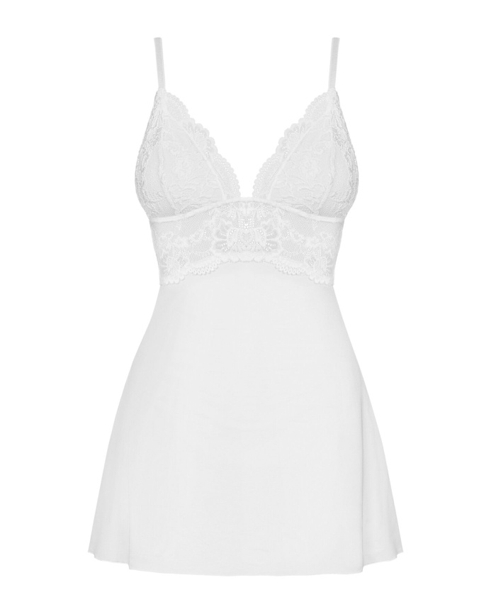 Сатиновий пеньюар з мереживом Obsessive 810-BAB-2 babydoll & thong L/XL, білий, пеньюар, танга фото 5