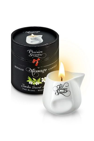 Масажна свічка Plaisirs Secrets White Tea (80 мл) подарункова упаковка, керамічний посуд фото 1
