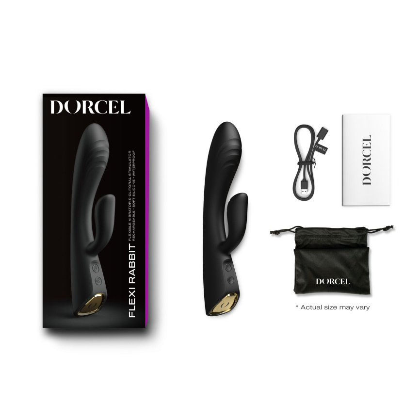 Вібратор-кролик з підігрівом Dorcel FLEXI RABBIT BLACK, гнучкий стовбур фото 7
