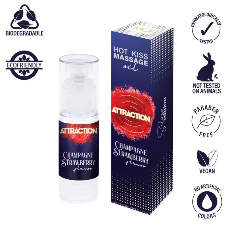 Съедобное массажное масло MAI Attraction Champagne Strawberry Hot Kiss (50 мл) фото 3