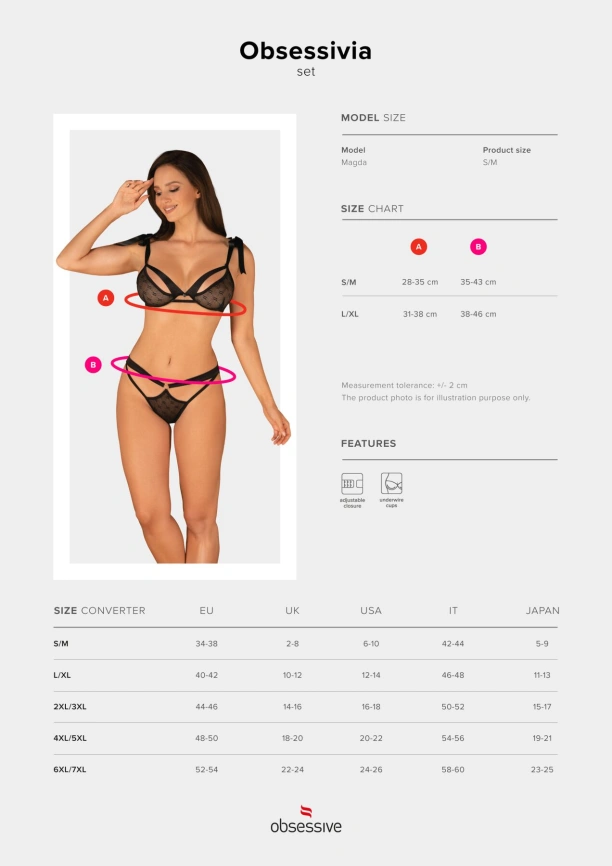 Полупрозрачный эротический комплект Obsessive Obsessivia 2pcs set black L/XL, бюстгальтер и трусики фото 7